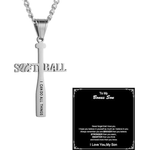 Softball Bat Cross Pendant Necklace with Bible Verse