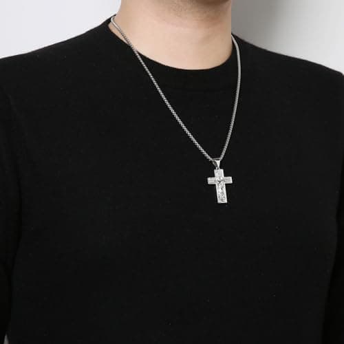 HZMAN Stainless Steel Retro Cross Necklace - Christian Faith Jewelry for Men & Women