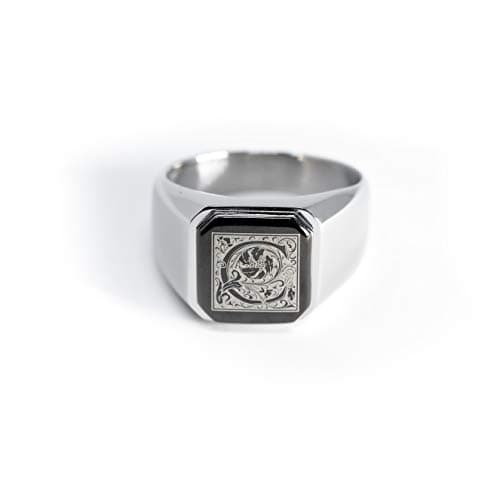 Tioneer Stainless Steel Letter Ring | Square Flat Top Men's & Women's Jewelry (Black, Gold, Silver) Size 7-16