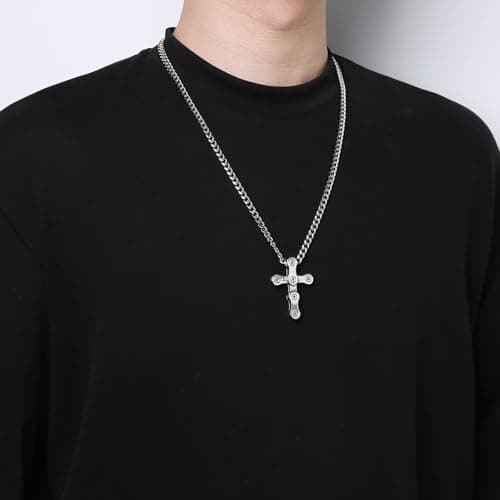HZMAN Rotatable Silver Cross Necklace for Men Jewelry Gift