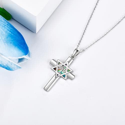 YFN Sterling Silver Star of David Cross Pendant Necklace - Tree of Life Jewelry for All