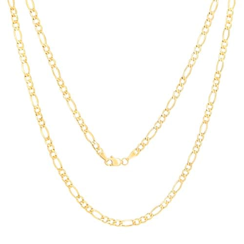 Nuragold Real Yellow Gold Figaro Chain Necklace (16"-30") Italian Jewelry for Men & Women