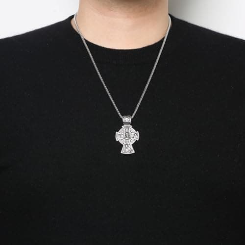 HZMAN Russian Orthodox Cross Necklace for Men - Christian Religious Pendant Gift