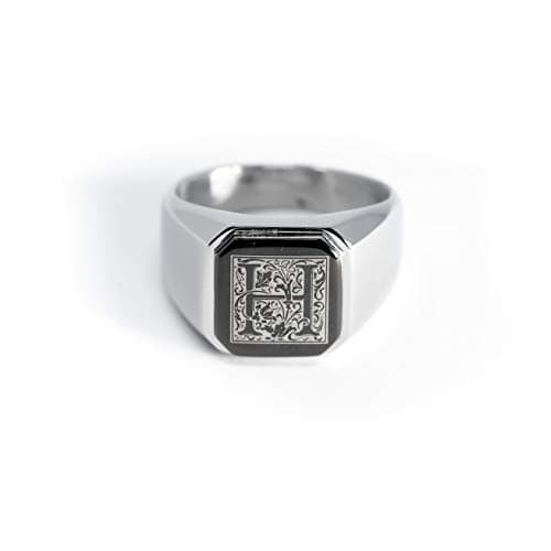 Tioneer Stainless Steel Letter Ring | Square Flat Top Men's & Women's Jewelry (Black, Gold, Silver) Size 7-16