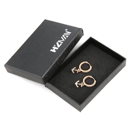 HZMAN 14K Gold Plated Cubic Zirconia Nautical Anchor Earrings for Women