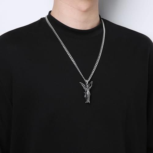 HZMAN Retro Stainless Steel Guardian Angel Pendant Necklace