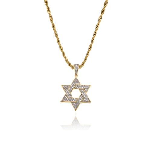TOPGRILLZ 14K Gold Iced Out Star of David Necklace for Men & Women