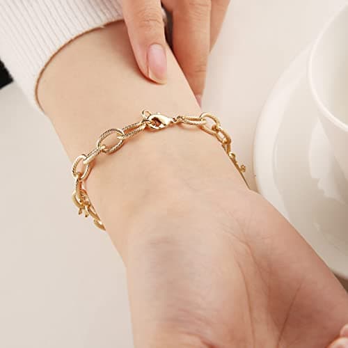 Dainty gold plated cable chain bracelet with rosary bead cross and Virgin Mary link - perfect gift for women and girls