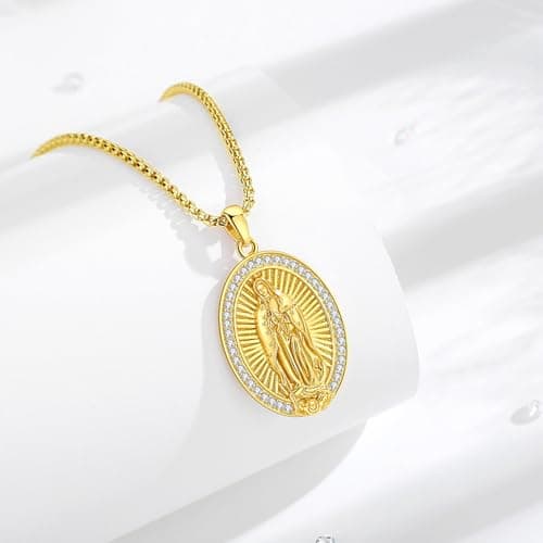 Sterling Silver Virgin Mary Our Lady of Guadalupe Necklace with Miraculous Medal