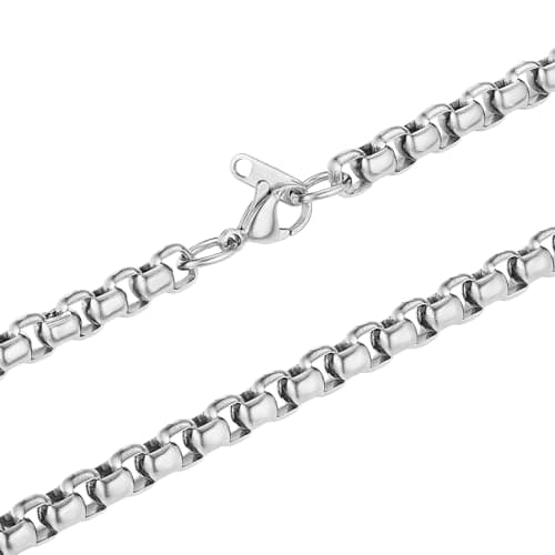 HZMAN 24-inch Silver Stainless Steel Round Box Chain Necklace