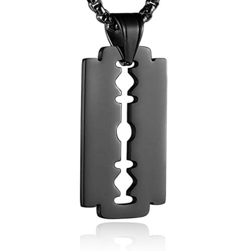 Stainless Steel Razor Blade Dog Tag Pendant Necklace