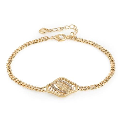 HZMAN Virgin Mary Bracelet for Women - Rose Gold Plated Our Lady of Guadalupe Link Bracelet
