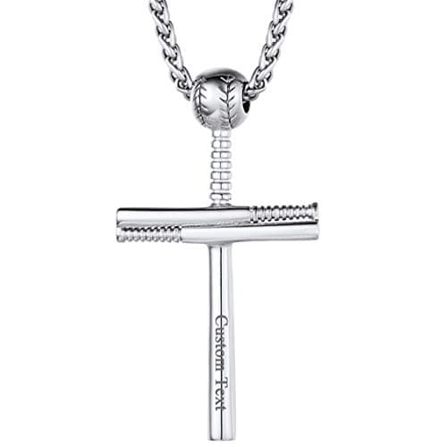 PROSTEEL Personalized Baseball Fan Necklace, Stainless Steel Bat Cross/ Dogtag, Engrave Available, Box Included