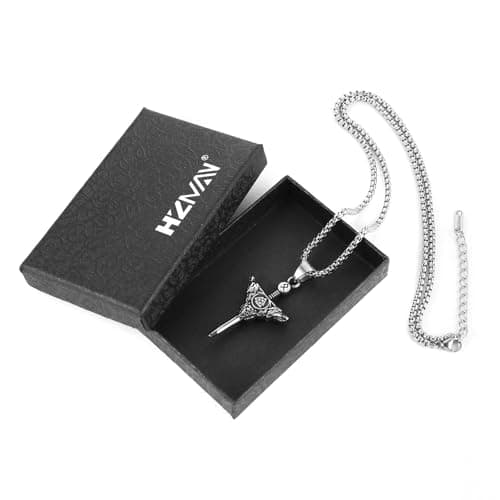 HZMAN Stainless Steel Retro Viking Wolf Sword Pendant Necklace Jewelry Gift