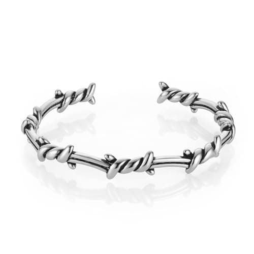 HZMAN Barbed Wire Bracelet Men Gothic Punk Stainless Steel Cuff Jewelry Gift