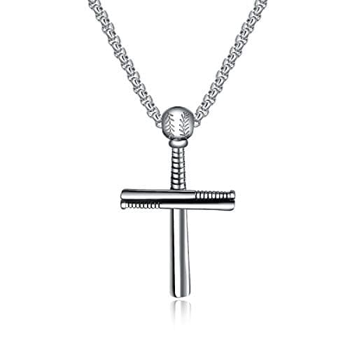 TEMICO Stainless Steel Baseball Cross Pendant Necklace for Men Sports Enthusiasts