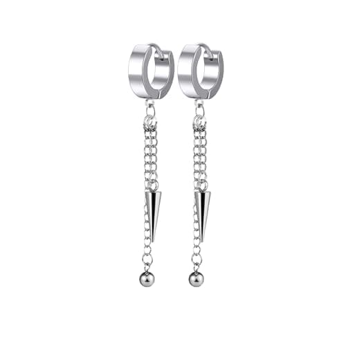 PJWONG Punk Hip Hop Silver Black Gold Tone Dangle Hoop Earrings for Women Men Teens