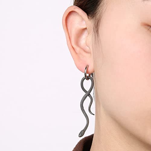 HZMAN Stainless Steel Gothic Punk Snake Hoop Earrings for Men and Women Party Jewelry