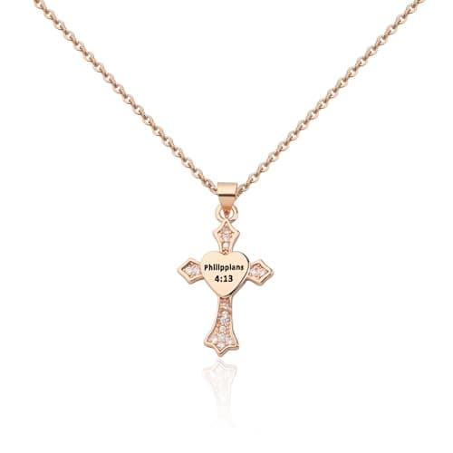 Christian Gifts: Philippians 4:13 Cross Charm Necklace Bible Verse Jewelry