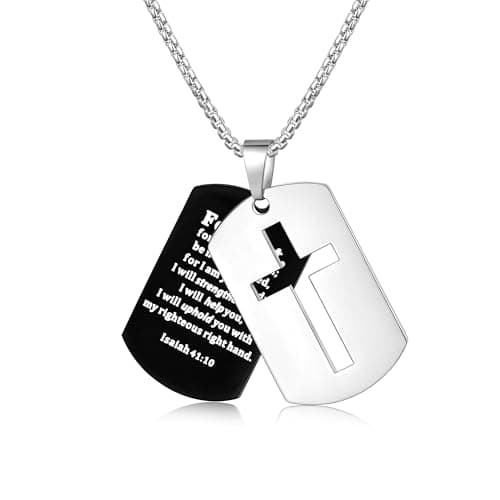 Fiusem Inspirational Bible Verse Cross Necklace for Men, 24 Inch Chain