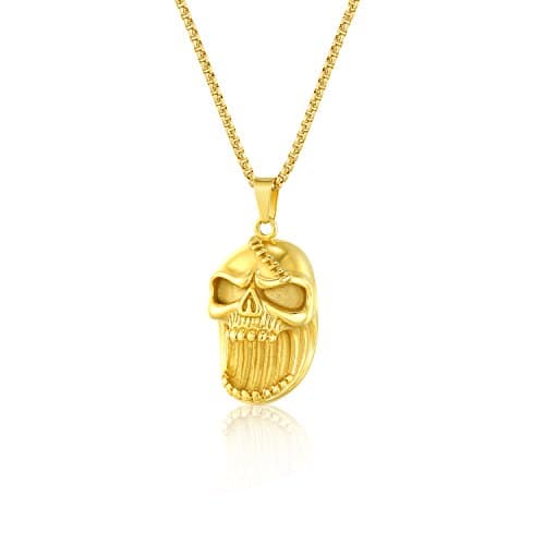 Stainless Steel Snake Biker Skull Pendant Necklace for Men & Women Black Gothic Jewelry