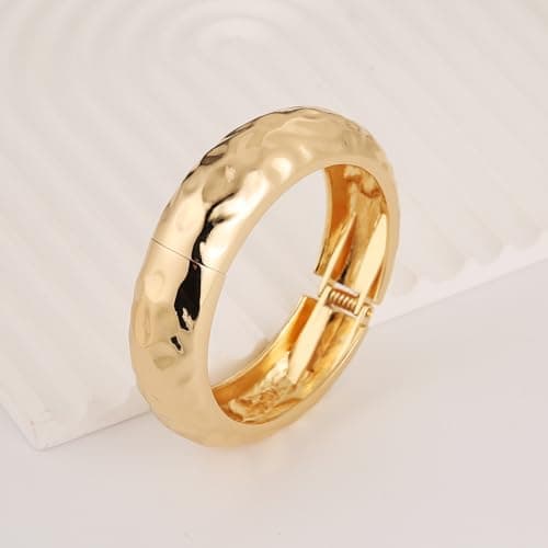 HZMAN Women's 7.5 Inch Thick Wide Polished Hammered Bracelet Jewelry