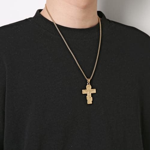 Vintage Stainless Steel Cross Pendant Necklace, Silver Gold Black Color Options, 22+2 Inches Chain