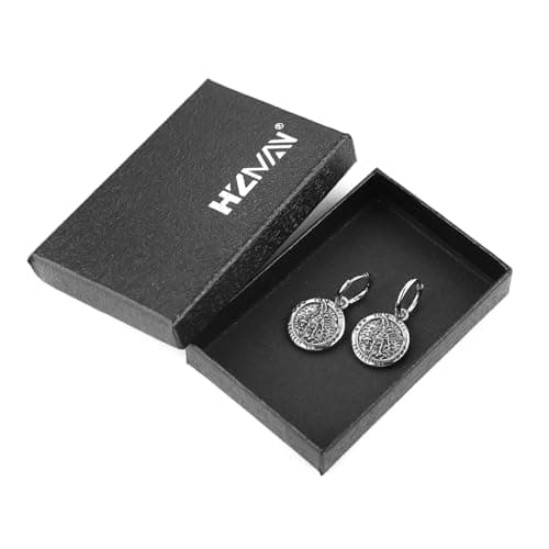 HZMAN Archangel Dangle Earring for Men Round Saint Michael Medal Jewelry