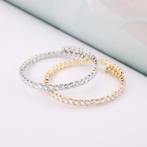 HZMAN 14K White Gold Plated Dainty 5mm Cubic Zirconia Tennis Bracelet for Women