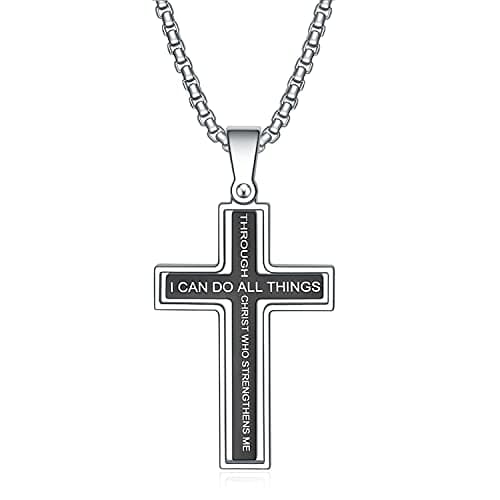 Philippians 4:13 Rnivida Men's Stainless Steel Cross Necklace