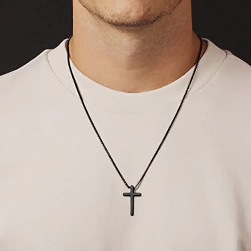 Stainless Steel Cross Pendant Necklaces for Men 16-30 Inches Gold Silver Black