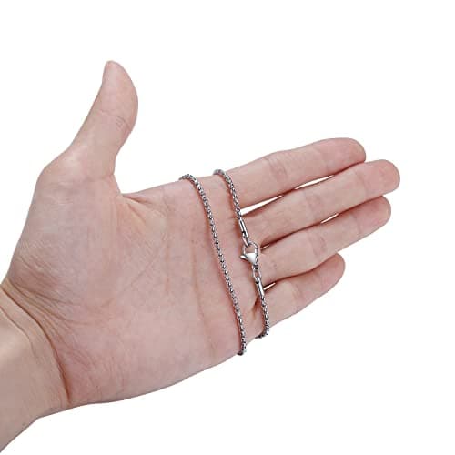 FOSIR Stainless Steel Rolo Chain Necklace, Silver Tone, Wide 2/3/4/5mm