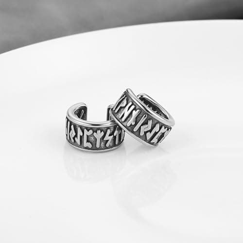HZMAN Norse Viking Runes Ear Cuff Earrings - Retro Stainless Steel Jewelry for Men & Women