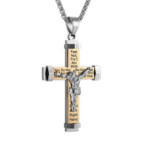Stainless Steel Cross Necklace with Lord's Prayer Pendant