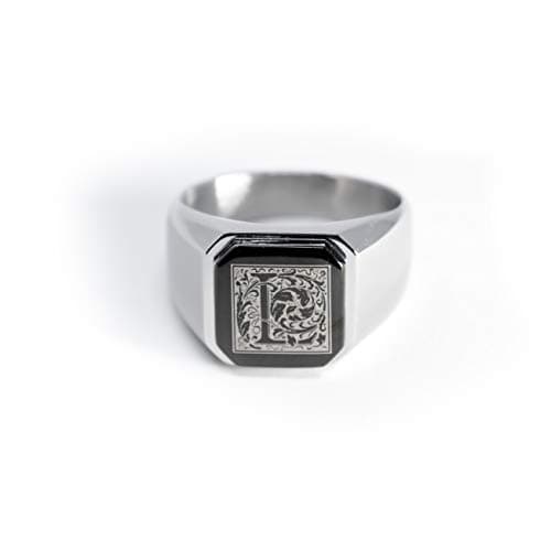 Tioneer Stainless Steel Letter Ring | Square Flat Top Men's & Women's Jewelry (Black, Gold, Silver) Size 7-16