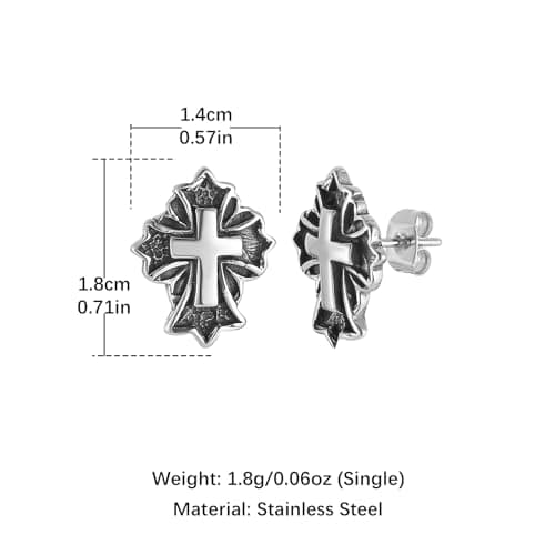 HZMAN Retro Hypoallergenic Stainless Steel Cross Stud Earrings for Men & Women