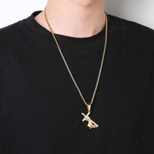 HZMAN Men's Gold Stainless Steel Crucifix Necklace with Jesus Pendant