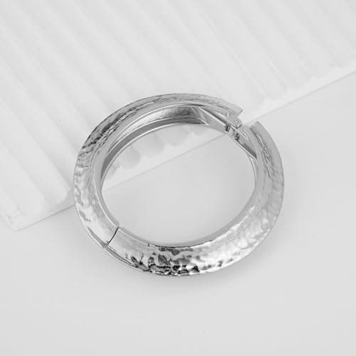 HZMAN Thick Wide Hammered Open Hinge Bracelet for Women
