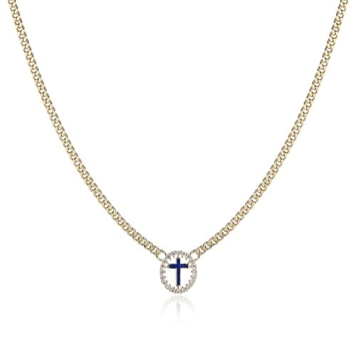 HZMAN Women's Dainty 14K Gold Plated Cross Pendant Choker Necklace Adjustible Gift