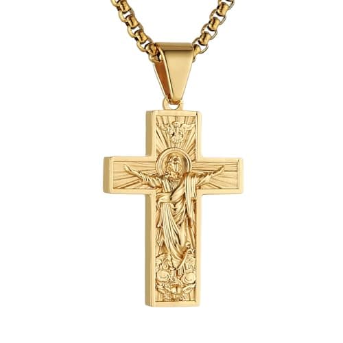 HZMAN Stainless Steel Retro Cross Necklace - Christian Faith Jewelry for Men & Women