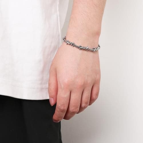 HZMAN Barbed Wire Bracelet Men Gothic Punk Stainless Steel Cuff Jewelry Gift