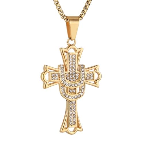 Iced Out Cross Pendant: 18k Gold Plated Stainless Steel Hip-Hop Necklace