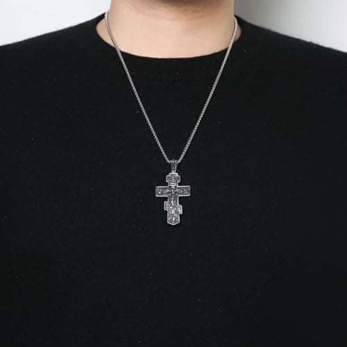 HZMAN Eastern Orthodox Cross Necklace - Retro Christian Pendant Jewelry for Men & Women