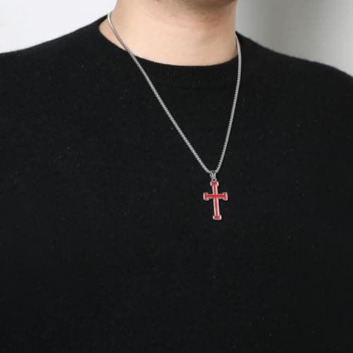 HZMAN Polished Stainless Steel Knights Templar Cross Pendant Necklace