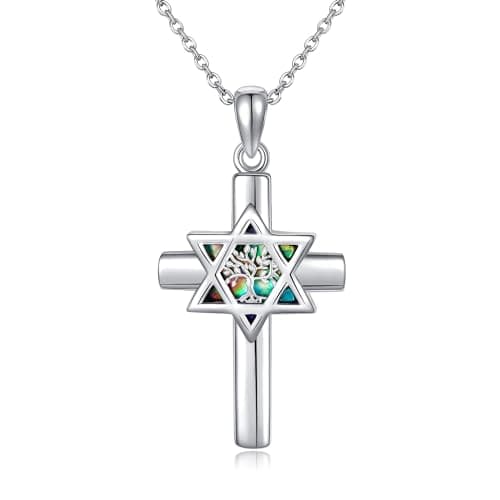 YFN Sterling Silver Star of David Cross Pendant Necklace - Tree of Life Jewelry for All
