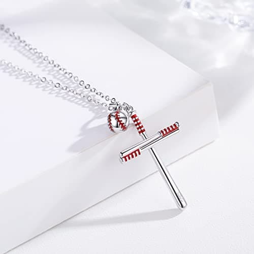 Chenghong Sterling Silver Baseball Cross Pendant Necklace for Men & Women