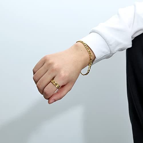 Stainless Steel 7mm Wide Band Cuban Link Chain Ring, 5 Colors
