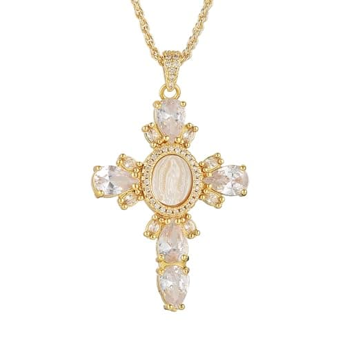 HZMAN Virgin Mary 18K Gold Plated Cubic Zirconia Dainty Necklace Gift for Women