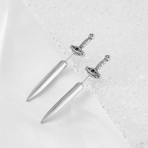 HZMAN Gothic Punk Stainless Steel Dagger Earrings for Men and Women