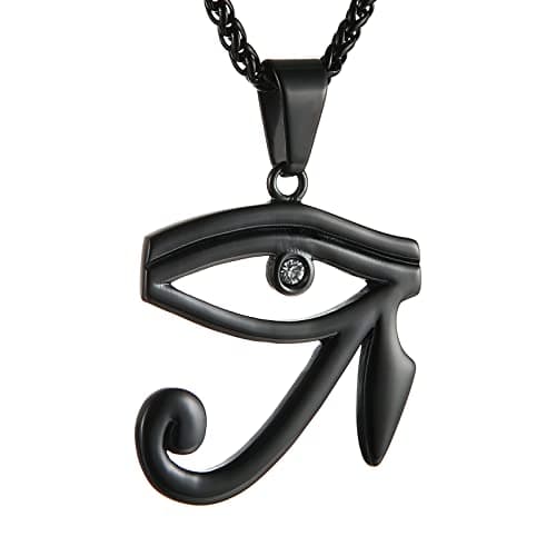 HZMAN CZ Eye of Horus Protection Pendant on Stainless Steel Necklace